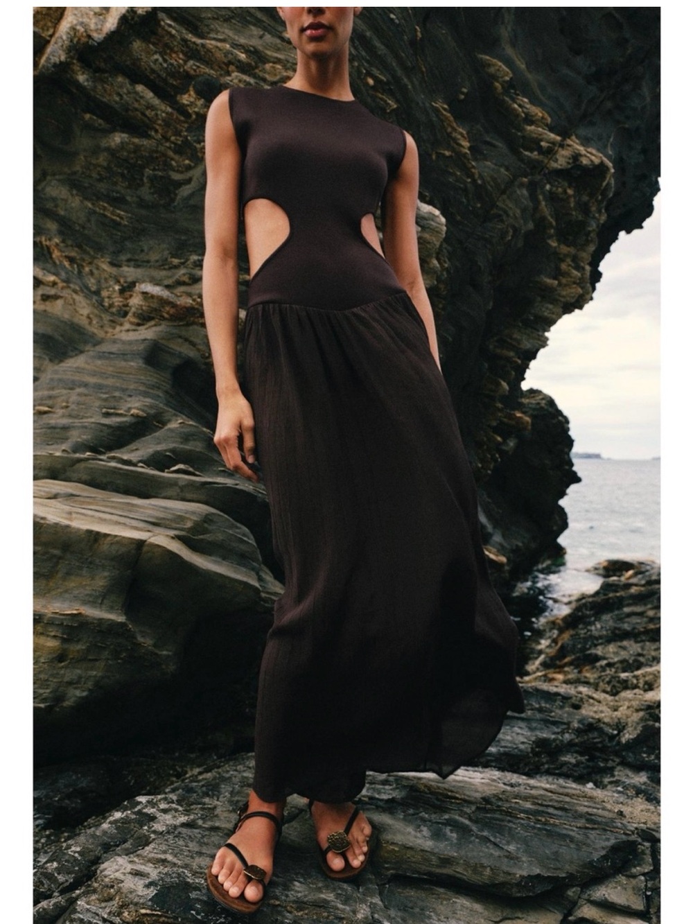 Zara maxi cut out brown maxi dress
